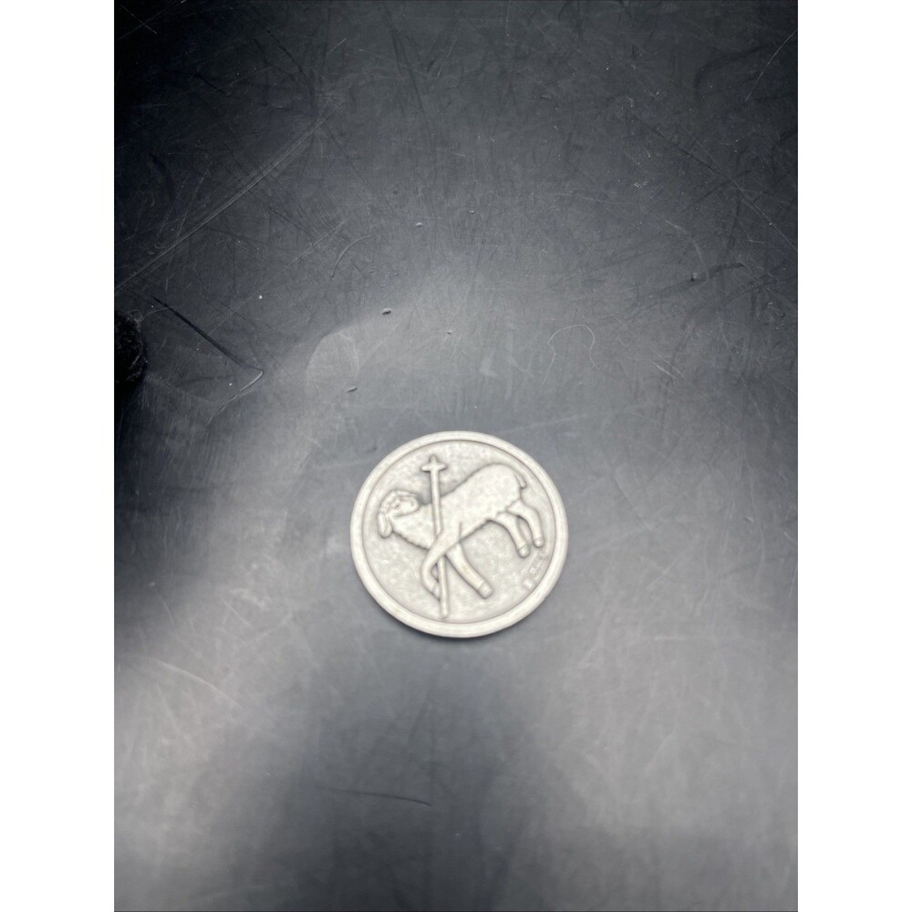 Silver Tone Lamb with Cross Pocket Prayer Token Medal, 1 1/8 Inch